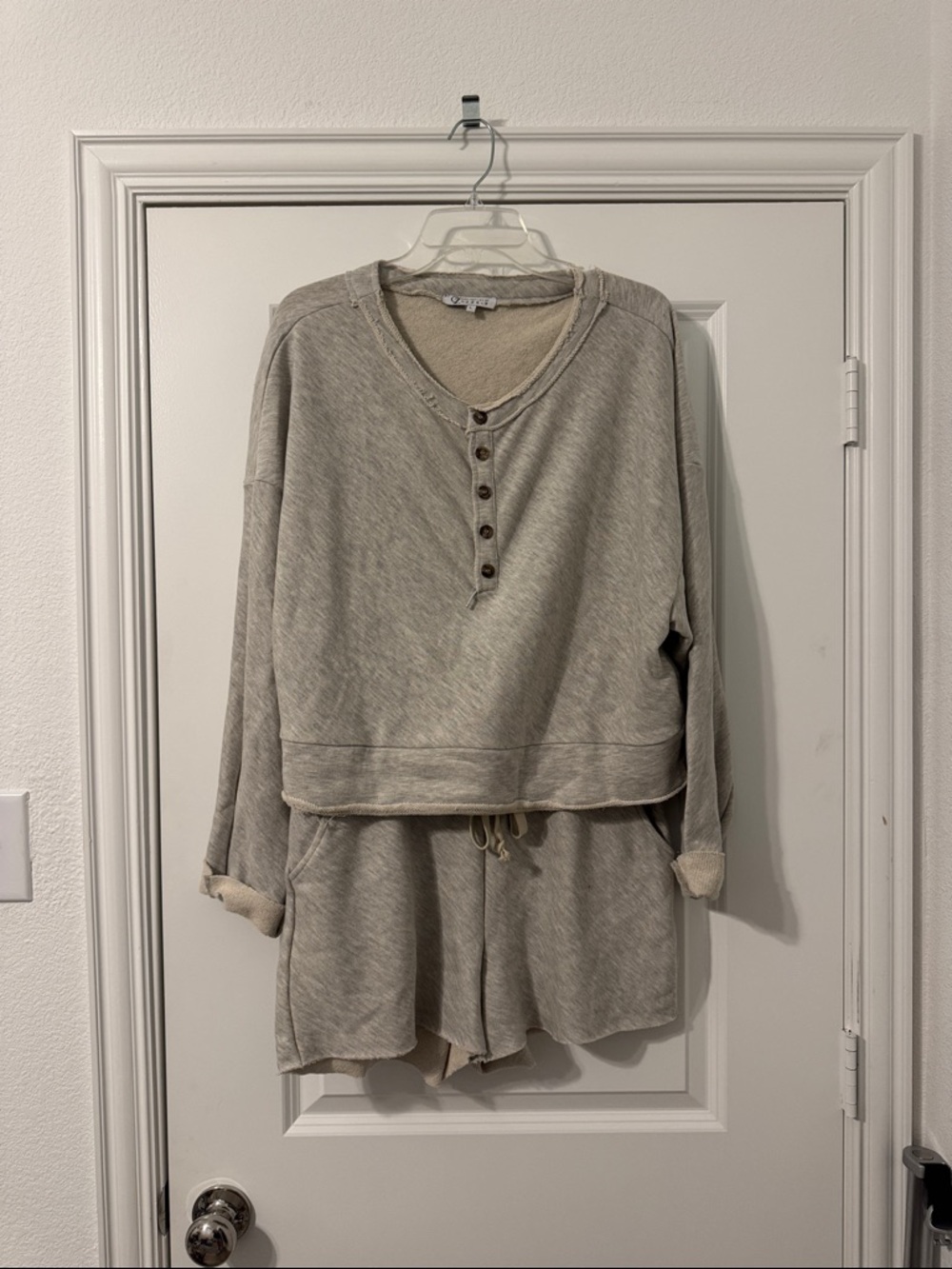 Cozy Beige Henley Scoop-Neck Sweater